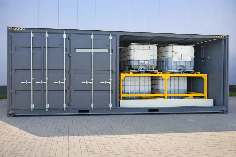 innenansicht-20-fuss-spezialcontainer-mit-ibc-behaeltern-fuer-fluessigkeiten