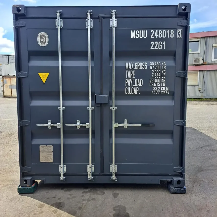 Container kaufen: dunkelgrauer 20-Fuß-Seecontainer bereit für Umbauprojekt oder Transport