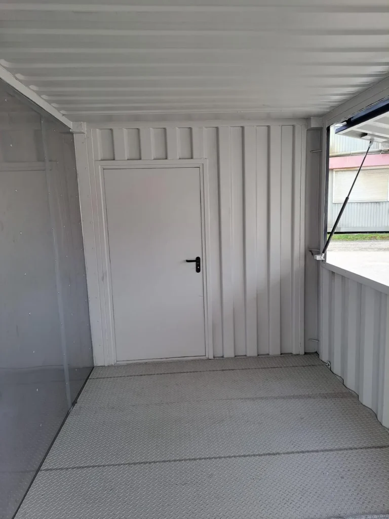 Container kaufen: mobiler bar-container grau für events mit offener seite und theke