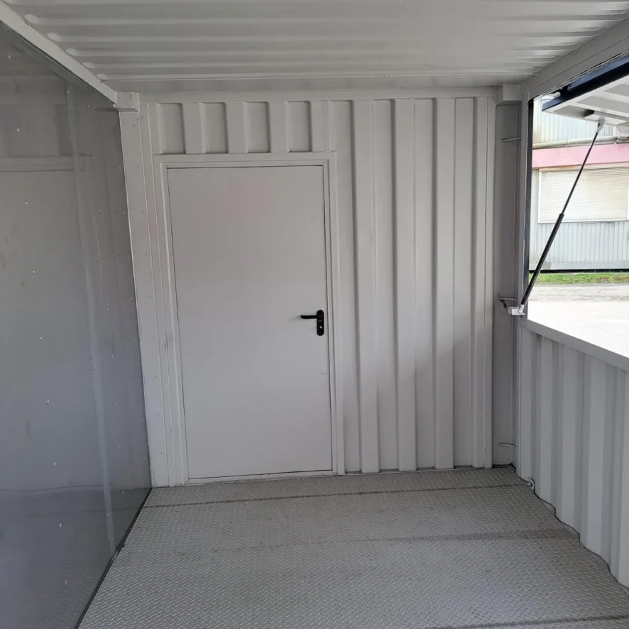 Container kaufen: mobiler bar-container grau für events mit offener seite und theke