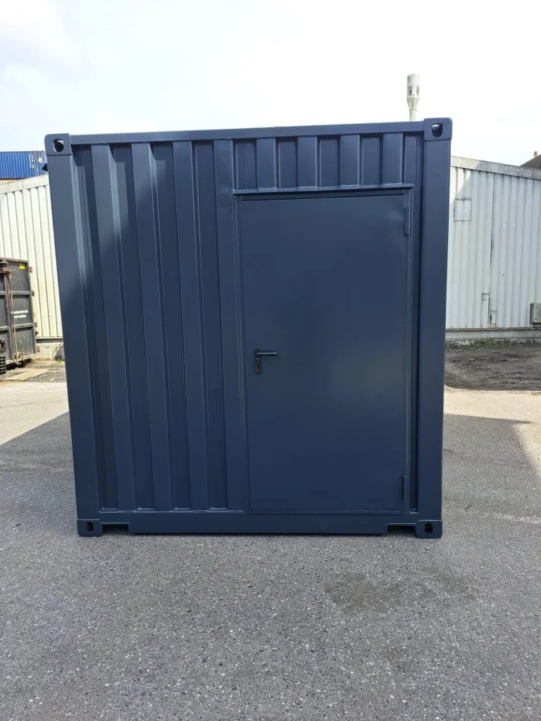Container kaufen: blauer 10 Fuß Bar-Container mit eingebauter Tür, schnell aufgebaut und einsatzbereit