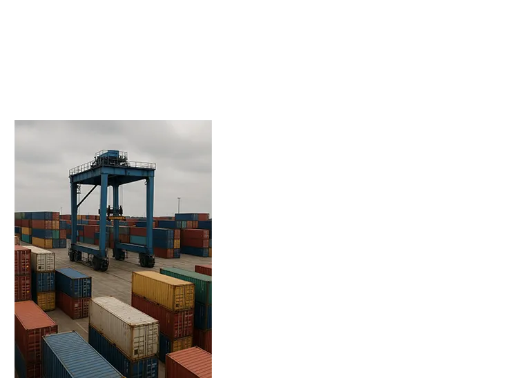 Containerdepot in Hamburg mit Kran und gestapelten Seecontainern