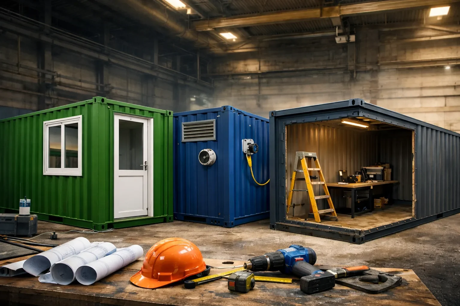 Container-Umbau & Umlackierung aus einer Hand: Türen/Fenster, Lüftung, Stromdurchführung und Open-Side-Ausschnitt.
