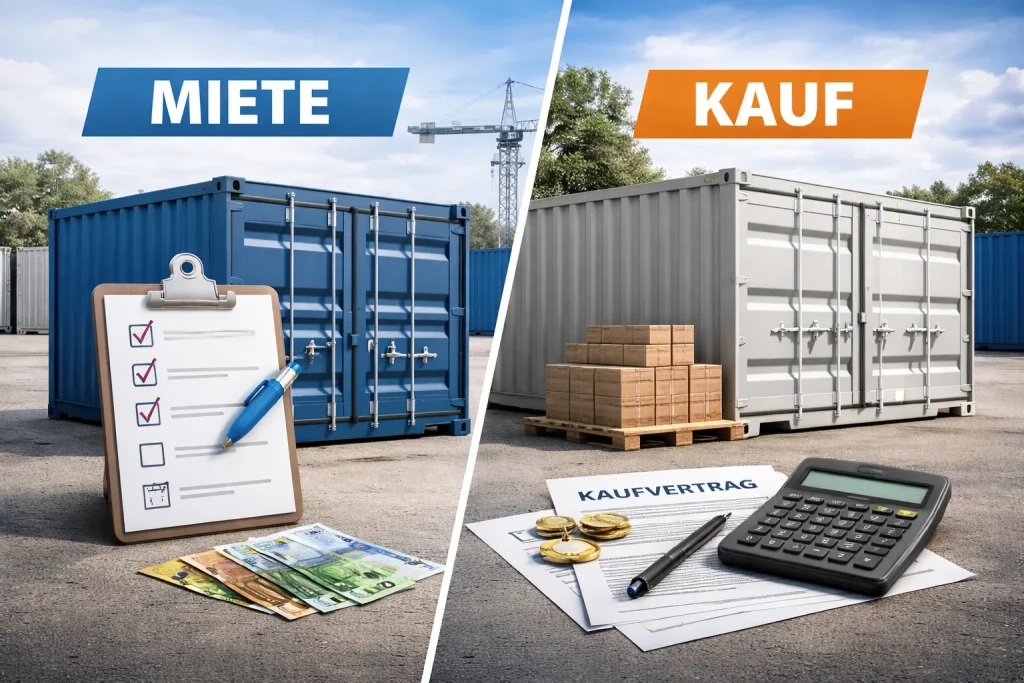 Miete vs. Kauf: Container mieten oder kaufen – visuelle Gegenüberstellung