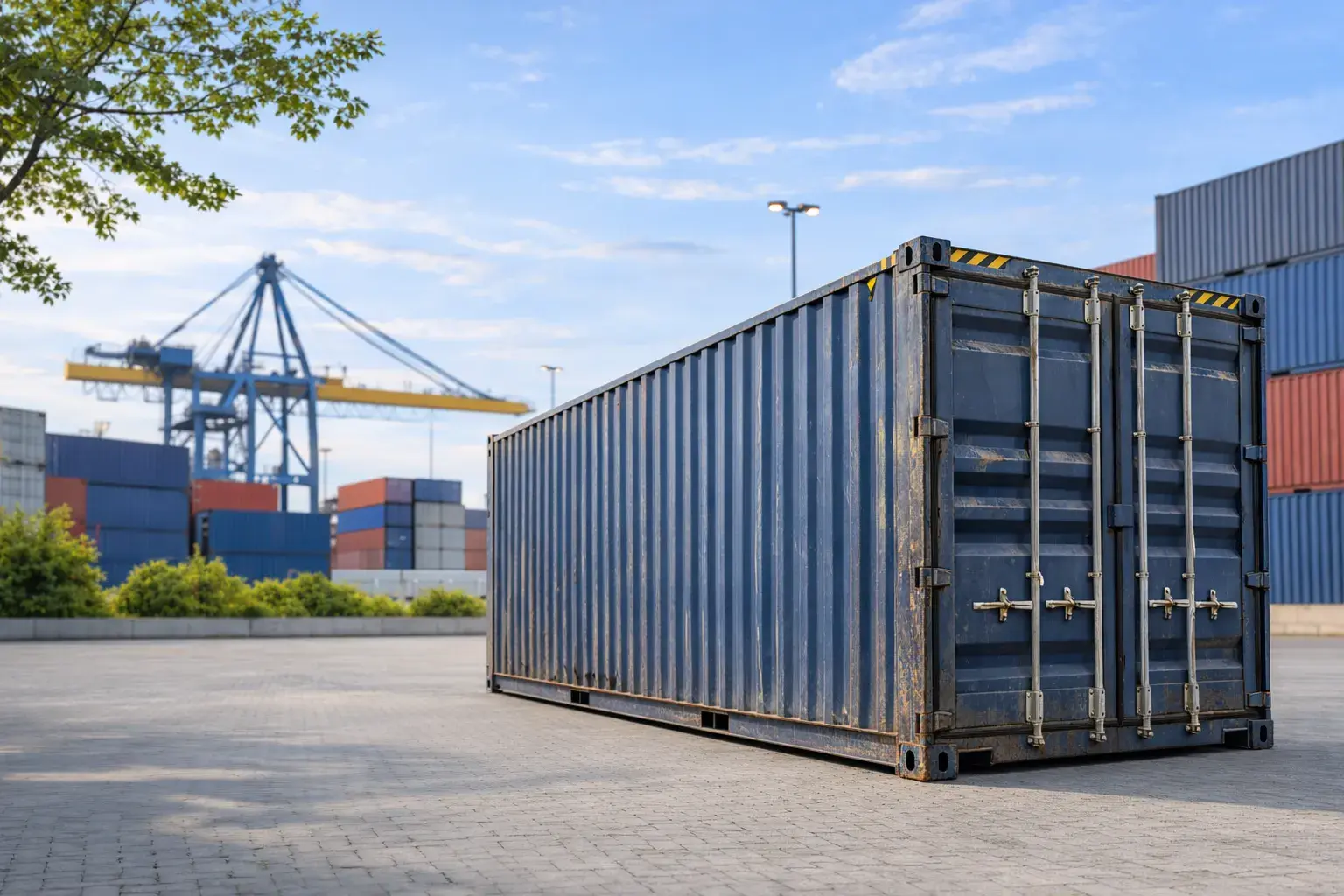 Gebrauchter 20-Fuß-Seecontainer in Hamburg auf Containerplatz